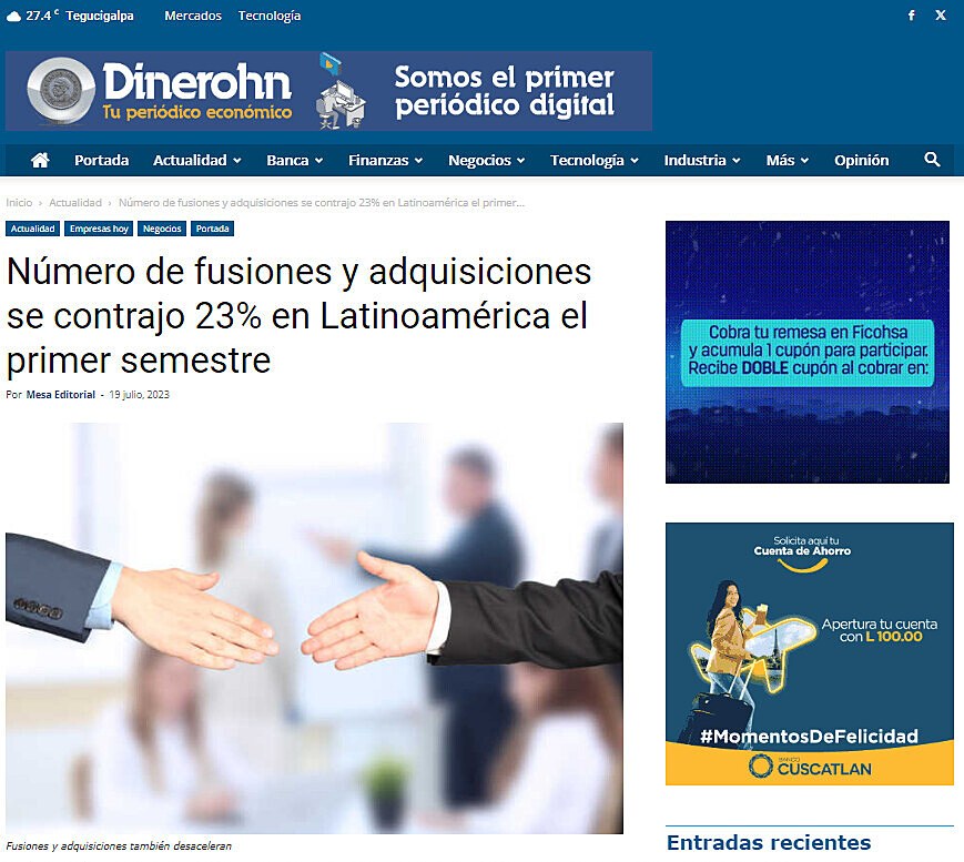 Nmero de fusiones y adquisiciones se contrajo 23% en Latinoamrica el primer semestre